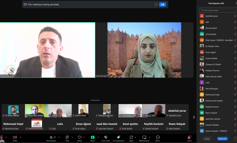 صورة بال ثينك للدراسات الاستراتيجية تواصل مشروع استشراف المستقبل في فلسطين، في الجلسة الثالثة بالشراكة مع 15 مؤسسة مجتمعية
